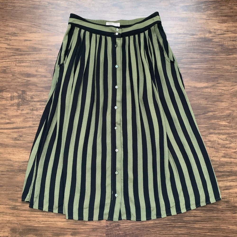 Striped Button Up Midi Skirt